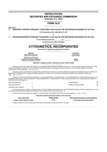 Thumbnail Cytokinetics
 10-Q Quarterly Report FY2019 