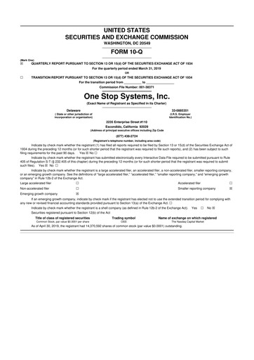 Thumbnail One Stop Systems 10-Q Quarterly Report FY2019 