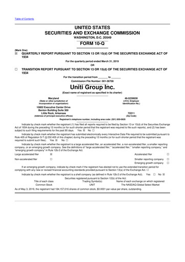 Thumbnail Uniti 10-Q Quarterly Report FY2019 