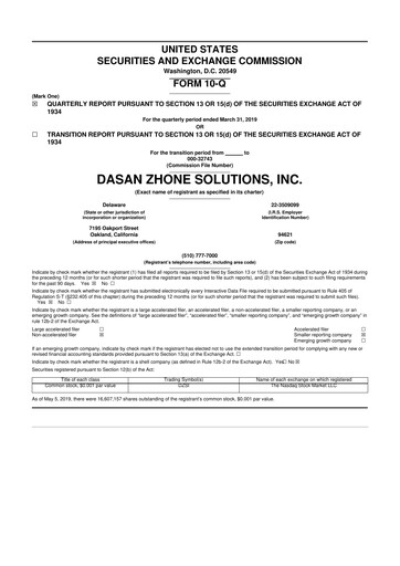 Miniature DZS Inc 10-Q Rapport trimestriel 2019 