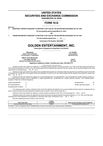 Thumbnail Golden Entertainment
 10-Q Quarterly Report FY2019 