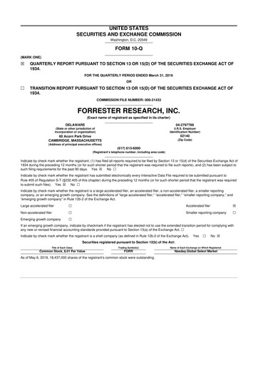 Vorschaubild Forrester Research
 10-Q Quartalsbericht 2019 