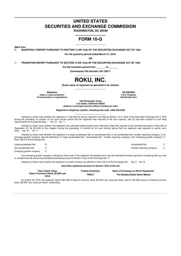 Miniature Roku 10-Q Rapport trimestriel 2019 