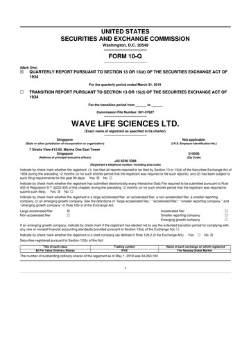 Thumbnail Wave Life Sciences 10-Q Quarterly Report FY2019 