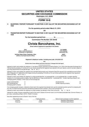 Vorschaubild Civista Bancshares
 10-Q Quartalsbericht 2019 