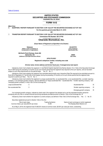 Thumbnail Clearside Biomedical
 10-Q Quarterly Report FY2019 