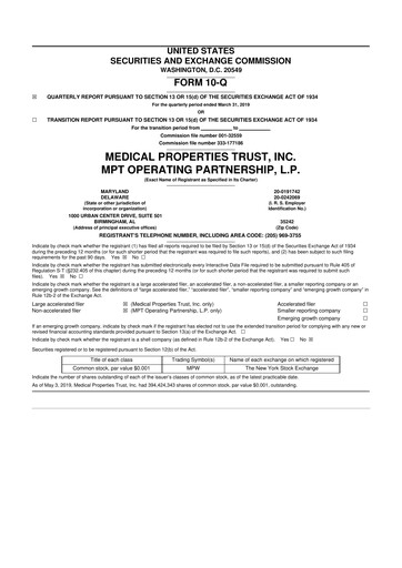 Thumbnail Medical Properties Trust
 10-Q Quarterly Report FY 