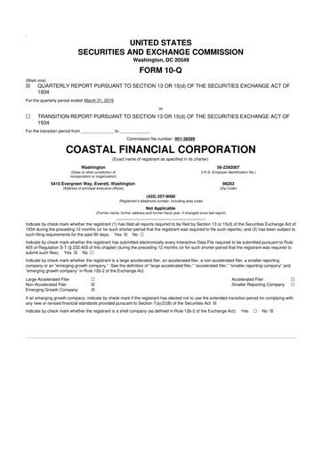 Thumbnail Coastal Financial Corporation 10-Q Quarterly Report FY2019 