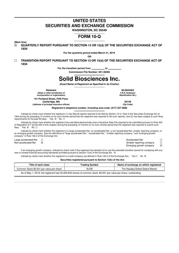 Thumbnail Solid Biosciences
 10-Q Quarterly Report FY2019 