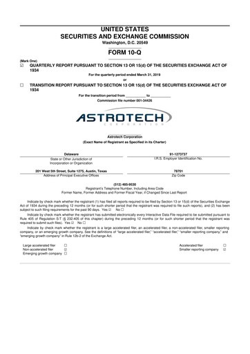 Miniature Astrotech 10-Q Rapport trimestriel 2019 
