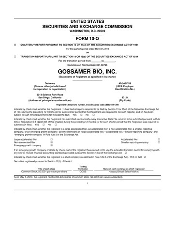 Thumbnail Gossamer Bio 10-Q Quarterly Report FY2019 