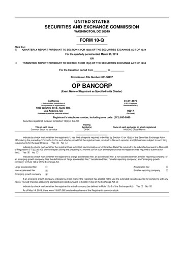 Miniature OP Bancorp (Open Bank) 10-Q Rapport trimestriel 2019 