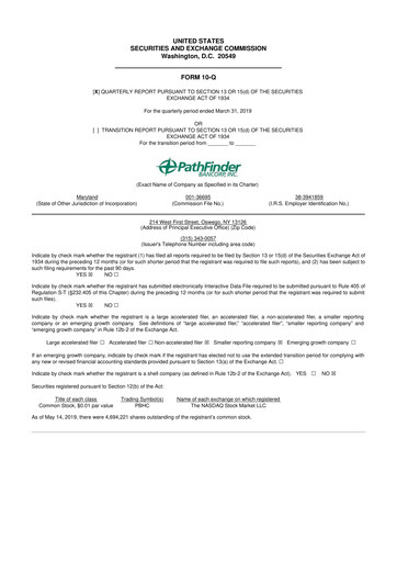 Miniature Pathfinder Bancorp 10-Q Rapport trimestriel 2019 