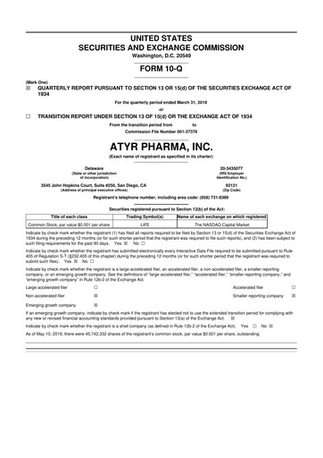 Thumbnail aTyr Pharma 10-Q Quarterly Report FY2019 