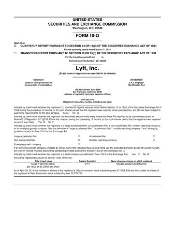 Thumbnail Lyft 10-Q Quarterly Report FY2019 