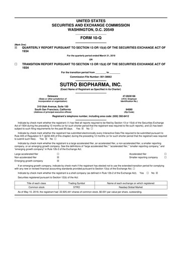 Thumbnail Sutro Biopharma 10-Q Quarterly Report FY2019 