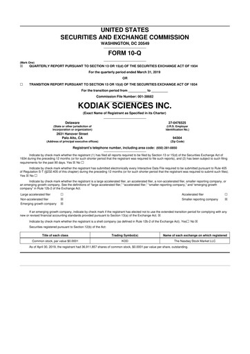 Thumbnail Kodiak Sciences
 10-Q Quarterly Report FY2019 