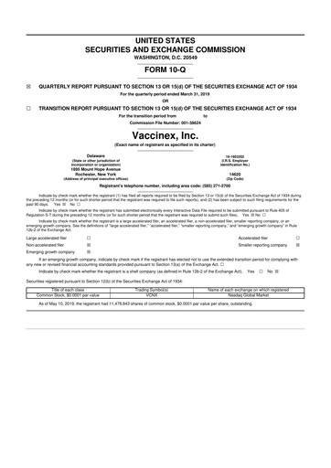 Thumbnail Vaccinex 10-Q Quarterly Report FY2019 