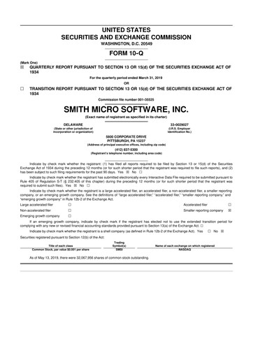 Thumbnail Smith Micro Software
 10-Q Quarterly Report FY2019 