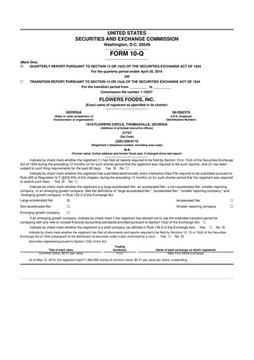 Miniature Flowers Foods
 10-Q Rapport trimestriel 2019 