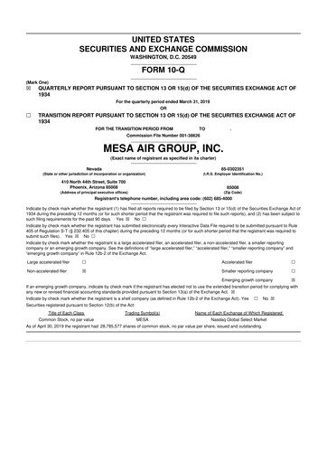 Thumbnail Republic Airways 10-Q Quarterly Report FY2019 