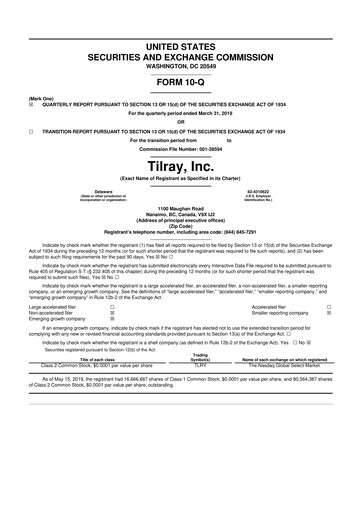 Thumbnail Tilray Brands
 10-Q Quarterly Report FY2019 