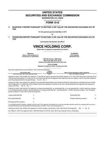 Thumbnail Vince Holding 10-Q Quarterly Report FY2019 