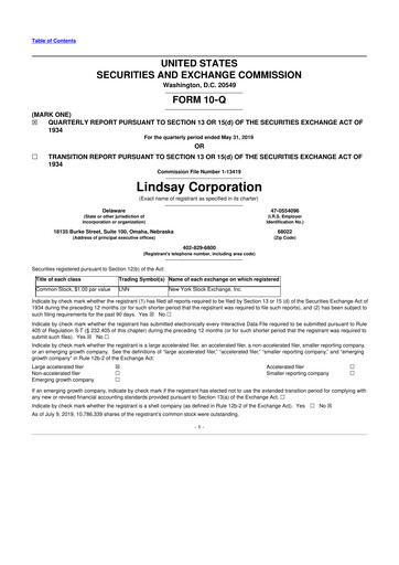 Thumbnail Lindsay Corporation
 10-Q Quarterly Report FY2019 
