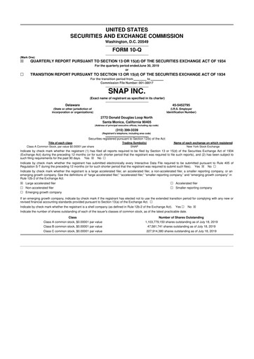 Thumbnail Snap 10-Q Quarterly Report FY2019 