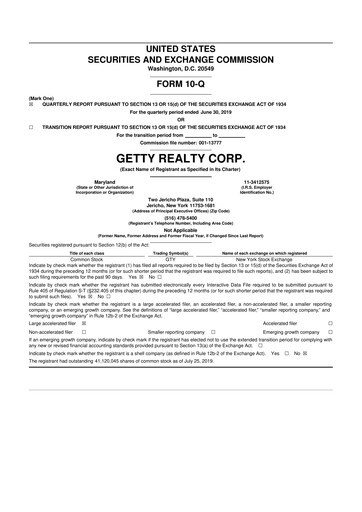 Thumbnail Getty Realty 10-Q Quarterly Report FY 