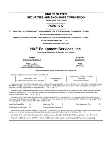 Thumbnail H&E Equipment Services 10-Q Quarterly Report FY 