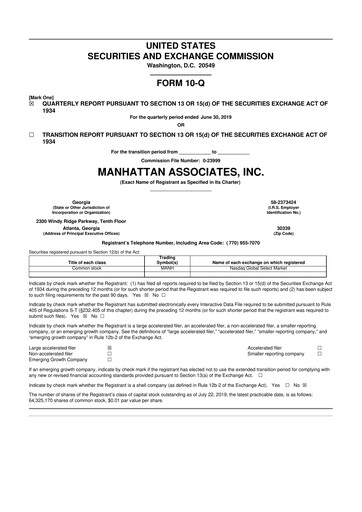 Thumbnail Manhattan Associates
 10-Q Quarterly Report FY2019 