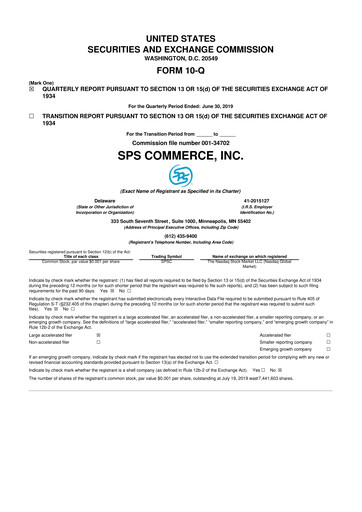 Thumbnail SPS Commerce
 10-Q Quarterly Report FY2019 