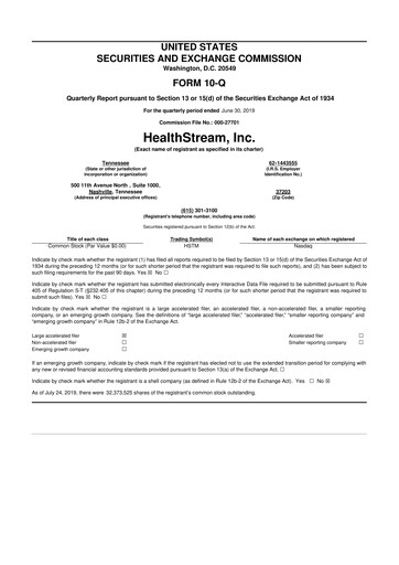 Thumbnail HealthStream 10-Q Quarterly Report FY2019 