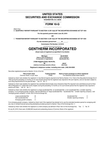 Vorschaubild Gentherm 10-Q Quartalsbericht 2019 