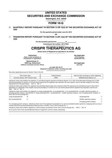 Thumbnail CRISPR Therapeutics 10-Q Quarterly Report FY2019 