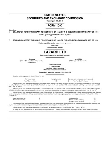 Thumbnail Lazard 10-Q Quarterly Report FY2019 