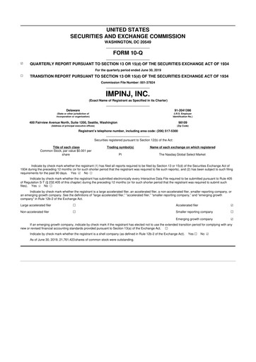 Thumbnail Impinj 10-Q Quarterly Report FY2019 