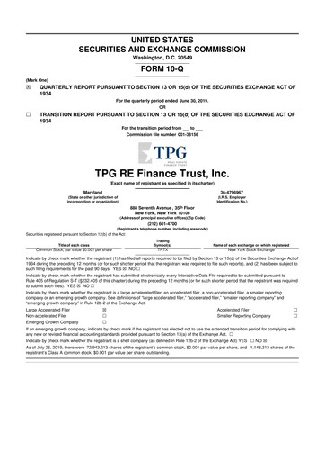 Miniature TPG Real Estate Finance Trust
 10-Q Rapport trimestriel 2019 