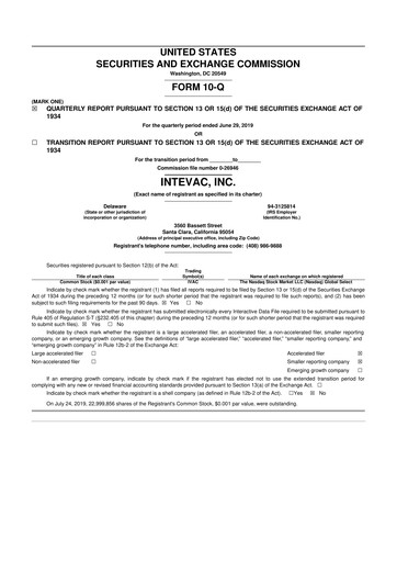 Thumbnail Intevac
 10-Q Quarterly Report FY2019 