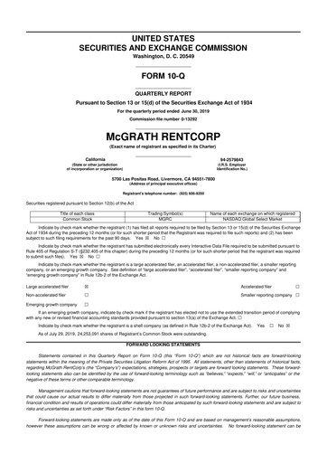 Thumbnail McGrath RentCorp
 10-Q Quarterly Report FY2019 