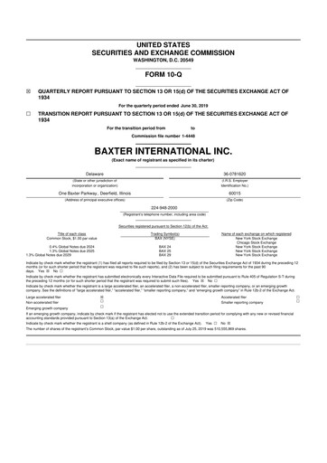 Miniature Baxter 10-Q Rapport trimestriel 2019 