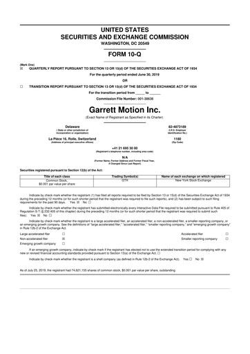 Thumbnail Garrett Motion 10-Q Quarterly Report FY2019 