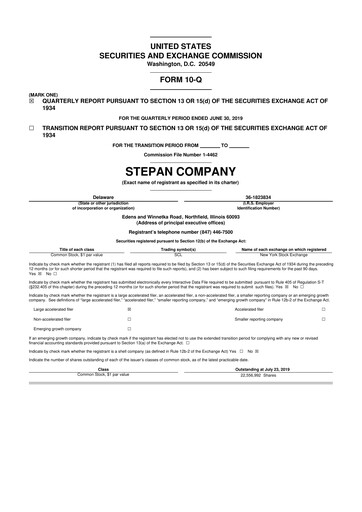 Thumbnail Stepan Company
 10-Q Quarterly Report FY2019 