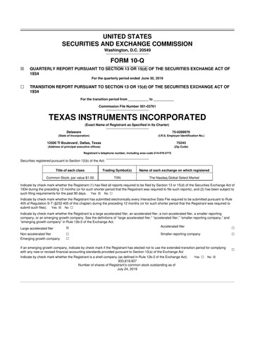 Vorschaubild Texas Instruments 10-Q Quartalsbericht 2019 