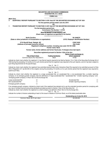 Thumbnail Martin Marietta Materials 10-Q Quarterly Report FY2019 