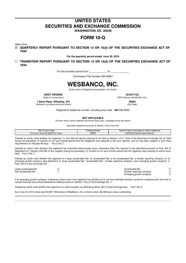 Miniature WesBanco 10-Q Rapport trimestriel  