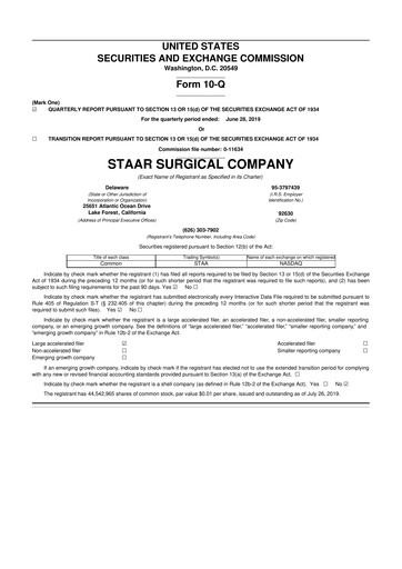 Thumbnail STAAR Surgical 10-Q Quarterly Report FY2019 