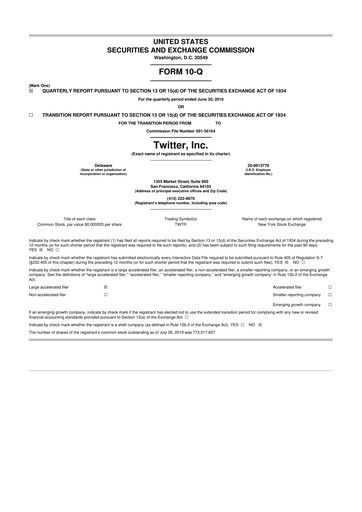 Thumbnail Twitter 10-Q Quarterly Report FY2019 