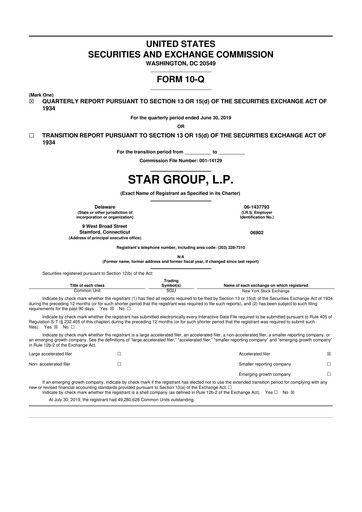 Thumbnail Star Group 10-Q Quarterly Report FY2019 
